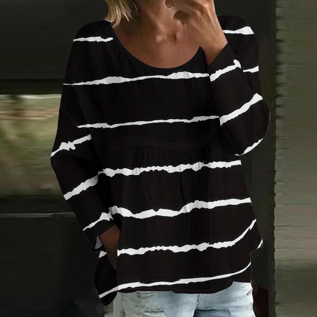 Damen Casual Mode Locker Rundhals Blumenmuster Langarm Oberteil