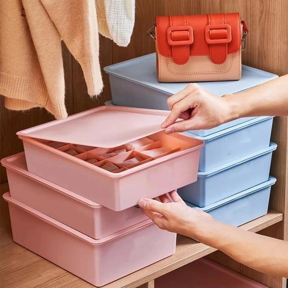 With Cover Underwear Storage Box Stable Stacking Compartment Organizer Socks Storage Box  For Home
