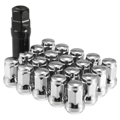ACROPIX Car Wheel Heptagonal Lug Nuts, Acorn Cone Seat Closed End Bulged Acorn, 32mm Screws with Socket Key, M12x1.25, Silver Tone, 21 Pieces
