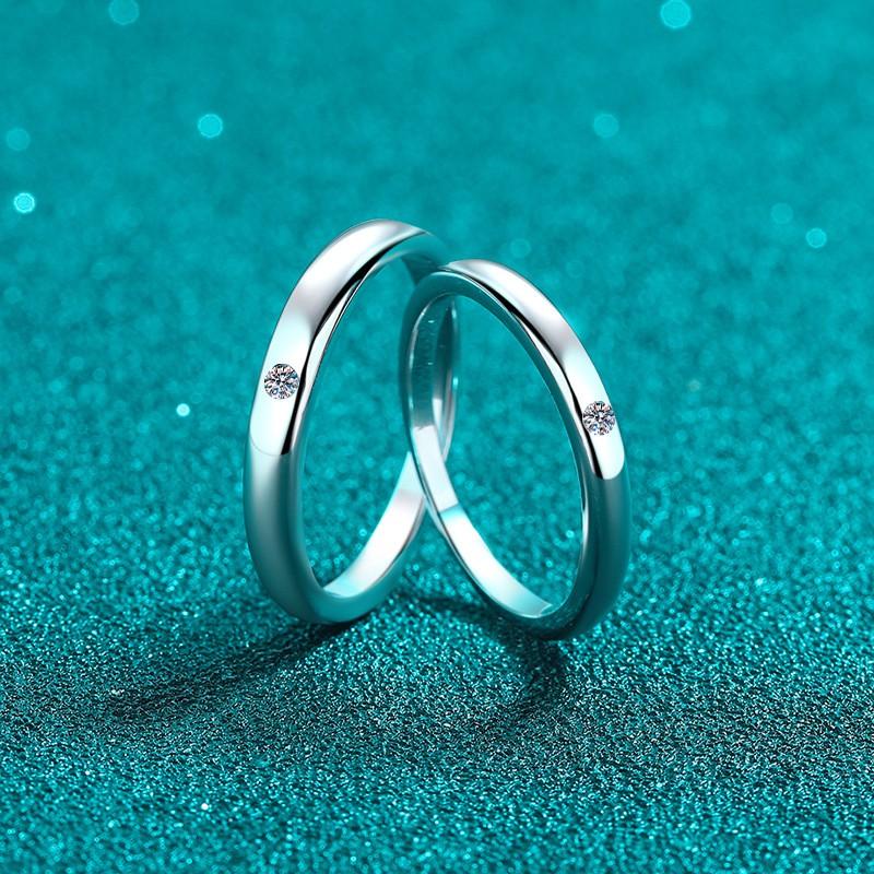 Minimalist Moissanite Couple Ring Set Men Women Simple Smooth Band Engagement Wedding Anniversary Gift