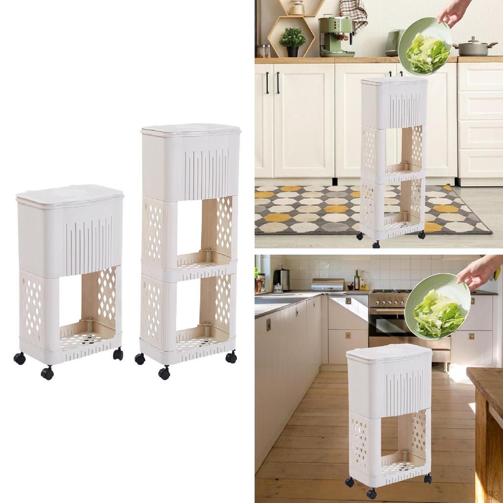 Kitchen Trash Can Garbage Bin with Storage Rack Holder Decor Container Rubbish Narrow