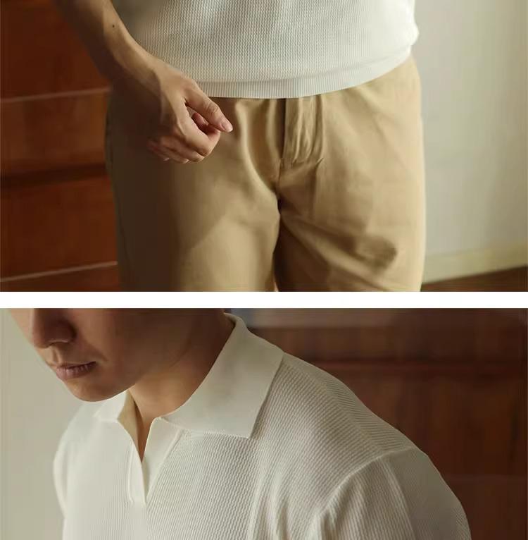 Tricou polo cu decolteu în V de designer pentru bărbați: Cu mâneci scurte, lejer, culoare solidă, modă la modă de primăvară/vară