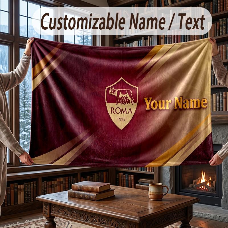 Custom Name Flannel Throw Blanket AS Roma FC Pattern Warm Home Decoration