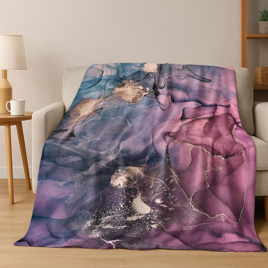 Luxurious Black Green Gold Marble Colorful Stone Texture Art Flannel Blanket,Cozy Soft Throw Blanket for Home Bedroom Bed Sofa