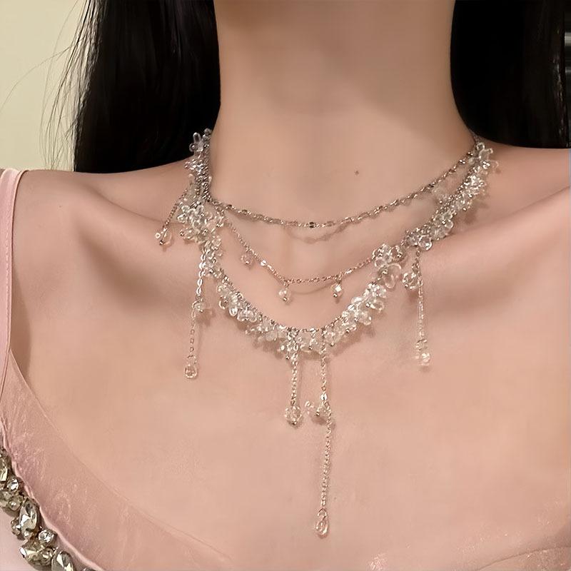 Resin Irregular Flower Multi-layer Fringed Necklace Light Luxury High-end Clavicle Chain Temperament Versatile Personality Jewelry Women