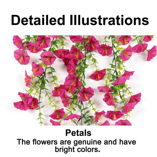 Artificial Flowers for Outdoor, Fake Hanging Morning Glory with Eucalyptus Leaves, UV Resistant Faux Plants Petunias Trailing Vines for Porch, Patio,