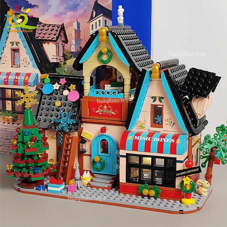 Non-Toxic 1377Pcs City Christmas House Moc Model Building Blocks Diy Santa Claus Decorative Construction Bricks Toys Adult Gift