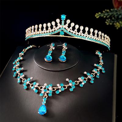 Krone für die neue Braut Dreiteiliges Set Hochzeitskrone Kopfschmuck Halskette Ohrringe Koreanischer Stil Super Fee Hochzeitskleid Accessoires