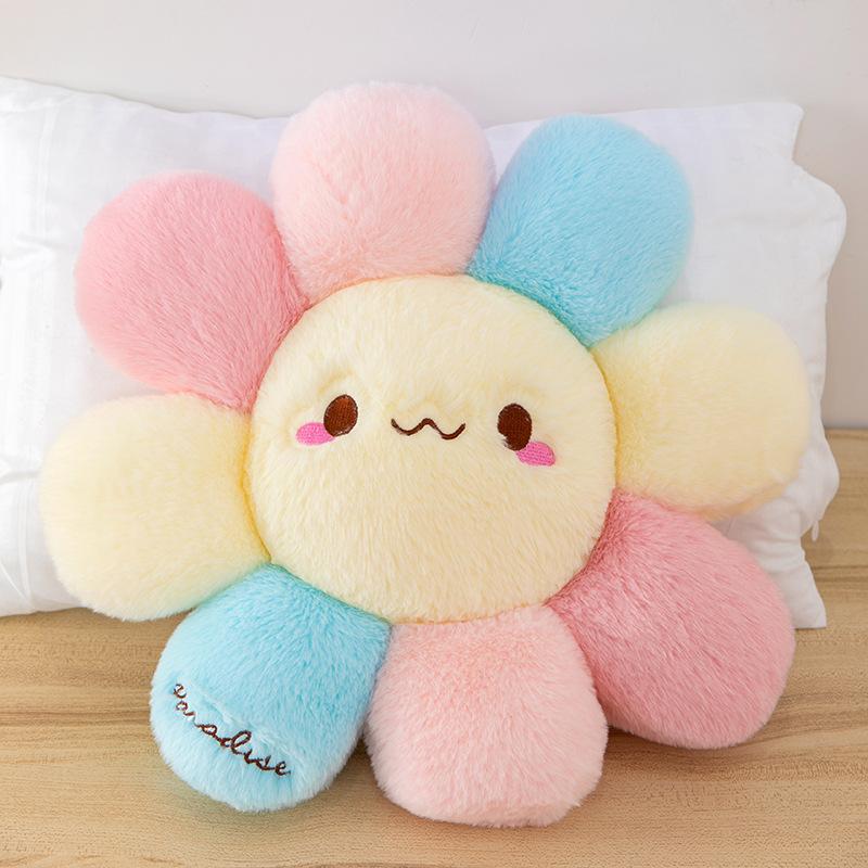 Smiley face flower seat cushion sun flower plush toy female cute round sofa cushion floor mat
