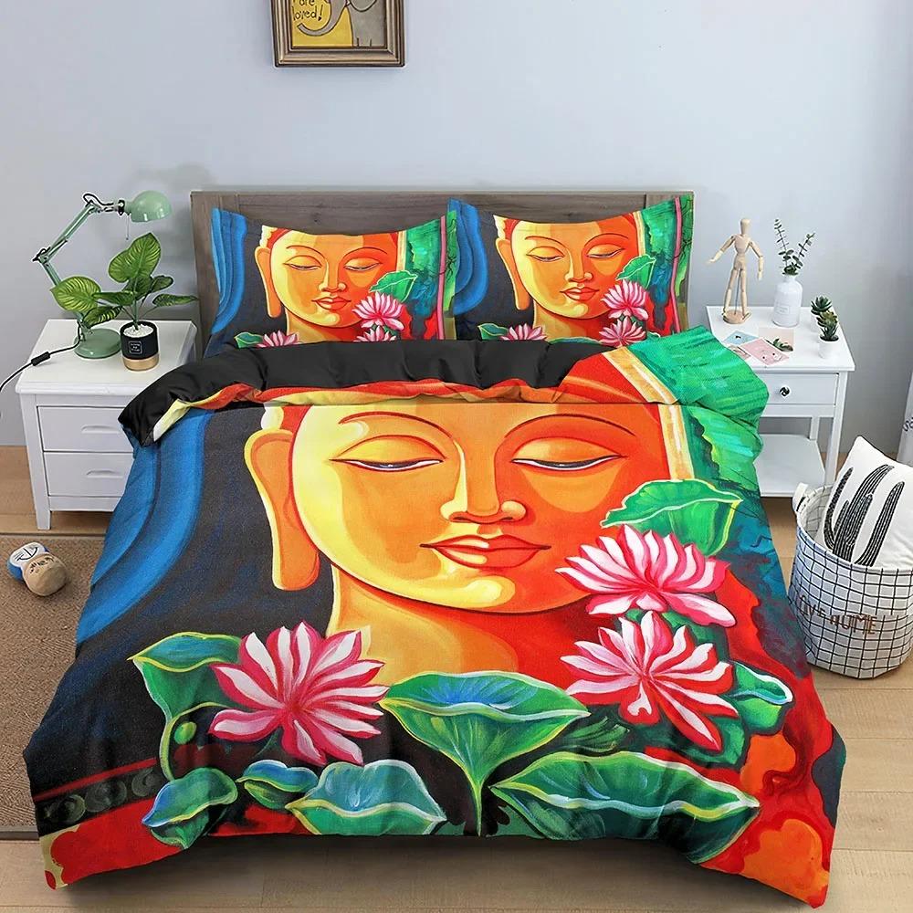 Familien Buddha Bettwäsche Set Mandala Bettbezug Luxus Twin King Size Bettwäsche Sets Bohemian Bettwäsche 23 Teile mit Kissenbezug Golden
