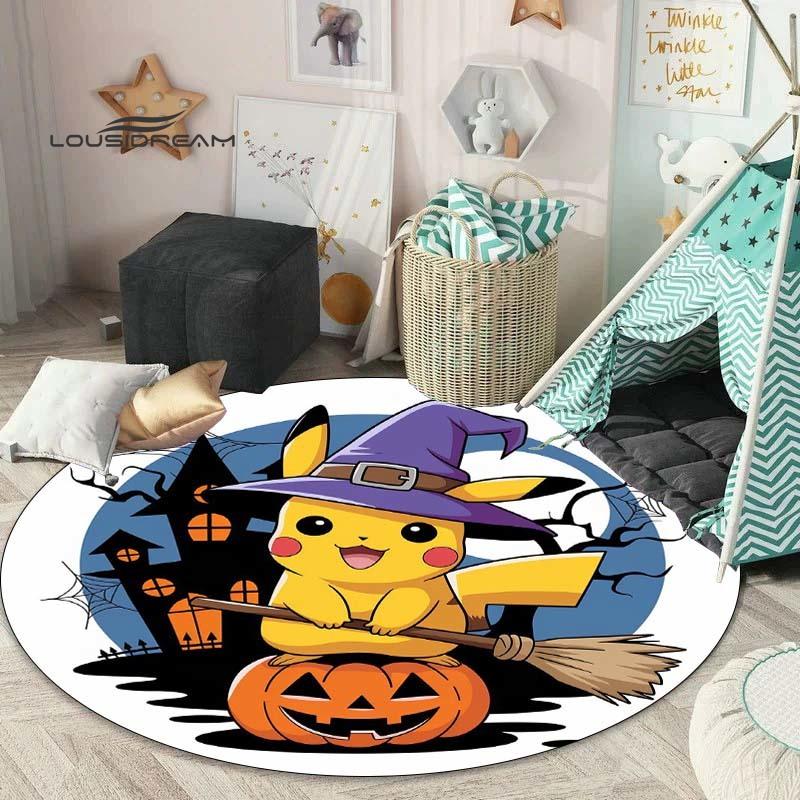 Tappeto rotondo carino dei cartoni animati Pokémon, tappeto per camera da letto e soggiorno, tappetino per sedia girevole per stanza dei bambini e sala giochi, tappetino per divano per il tempo libero Q0