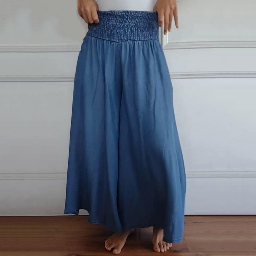 Ol Commuting Style Pants Comfortable Wide Leg Lounge Pants for Women High Waist Elastic Waistband Trousers with Pockets Loose