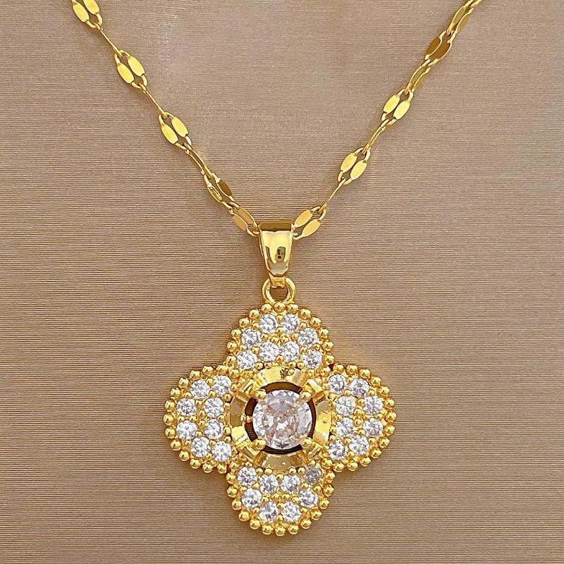 Комплект из ожерелья и серег с микроинкрустацией Легкая роскошь Микроинкрустация Четырехлистник Серьги с темпераментом Банкетный комплект из серег и ожерелья