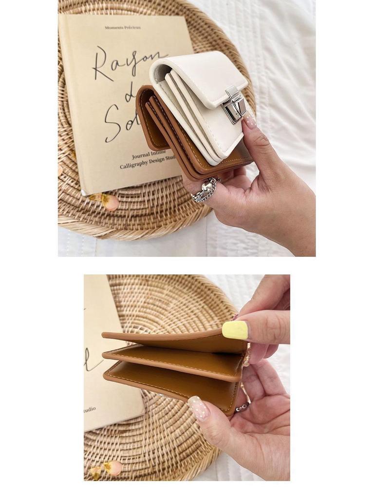 Portfel damski w stylu koreańskim: Prosty, Przenośny, Design z Klapką i Metalową Klamrą, Uchwyt na Karty, Portmonetka dla Uczniów.