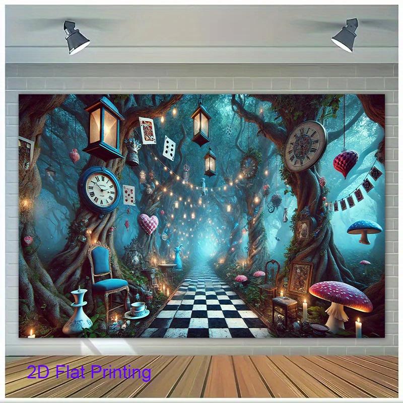 

Alices Adventures in Wonderland Background Cloth Fantasy Forest Hanging Cloth Fairy Tale Theme Photography Background Cloth 74x94cm(29x37in)