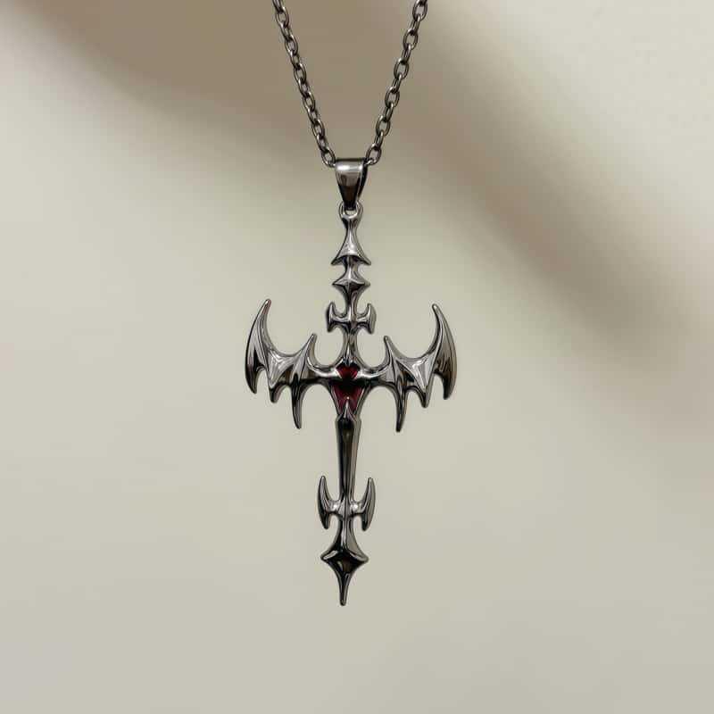 Punk Gothic Flame Cross Necklace - Y2K Retro Aesthetic