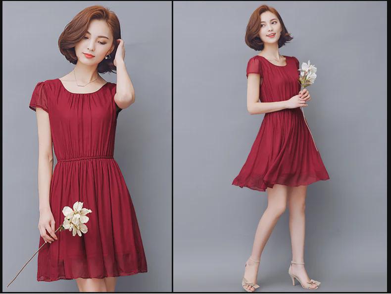 Mulberry Silk Slim Fit Short-Sleeved Summer Dress for Women, Large Sizes Available