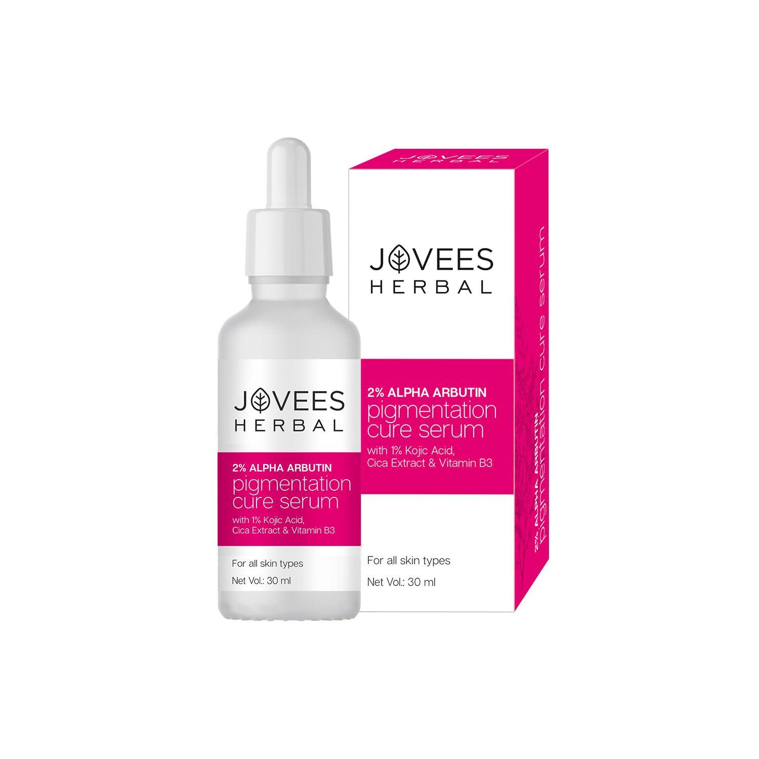 

Jovees Herbal 2% Alpha Arbutin Pigmentation Cure Serum 30 ml With Kojic Acid Cica Extract Vitamin B3 For Brighter Skin