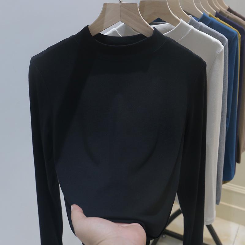 Women's Slimming Half High Neck Long Sleeve Base Layer T-shirt for Autumn/Winter 2025