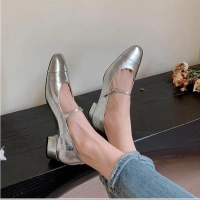 Fashion Women's Shoes 2024 High Quality One-word Buckle Women's Pumps Autumn Square Toe Mixed Colors Mary Jane Shallow Mouth Women Pumps
