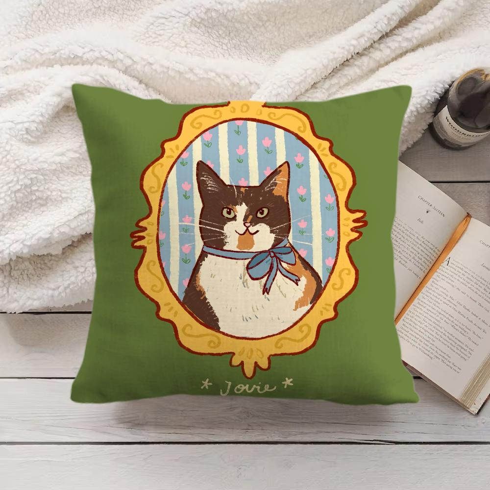 Cute Caroon Cat Portrait Cushion Cover Silky Short Plush Invisible Zipper Dustproof Sofa Pillow Case For Home Decor