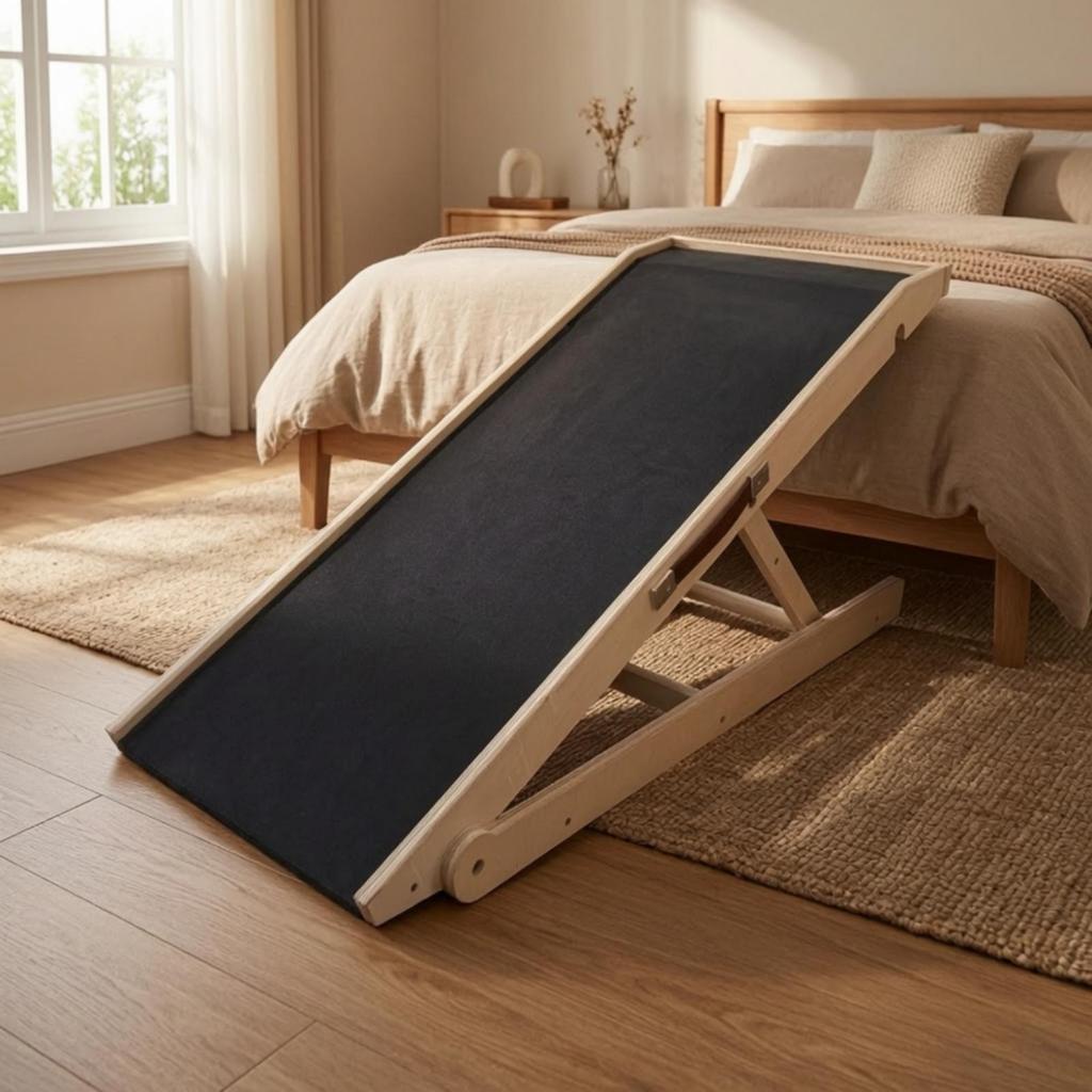 Dog Ramp with Rubber Surface Wooden Adjustable Long-Lasting for Bed