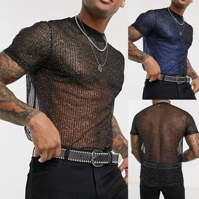 Sexy Men's Mesh Fishnet Sheer T Shirt Short Sleeve Muscle Tops Gym Clubwear