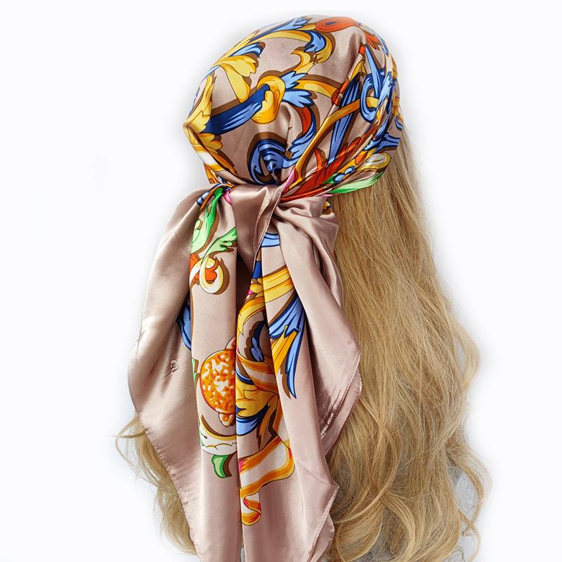 Halstuch Schal Wickeltücher Druck Seidensatin Schal quadratisch Damen Muslimischer Hijab Elegant Stirnband Bandana Design Marke Foulard