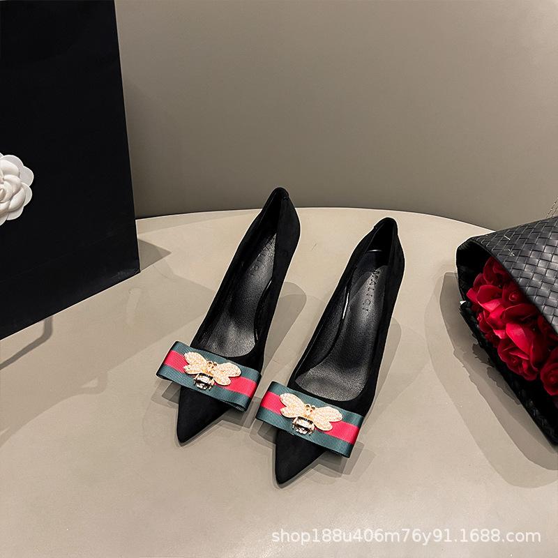 [Spot] Premium Sense Pointed Head Black Cut Men's High Heels Women's 2025 New Sexy Stiletto