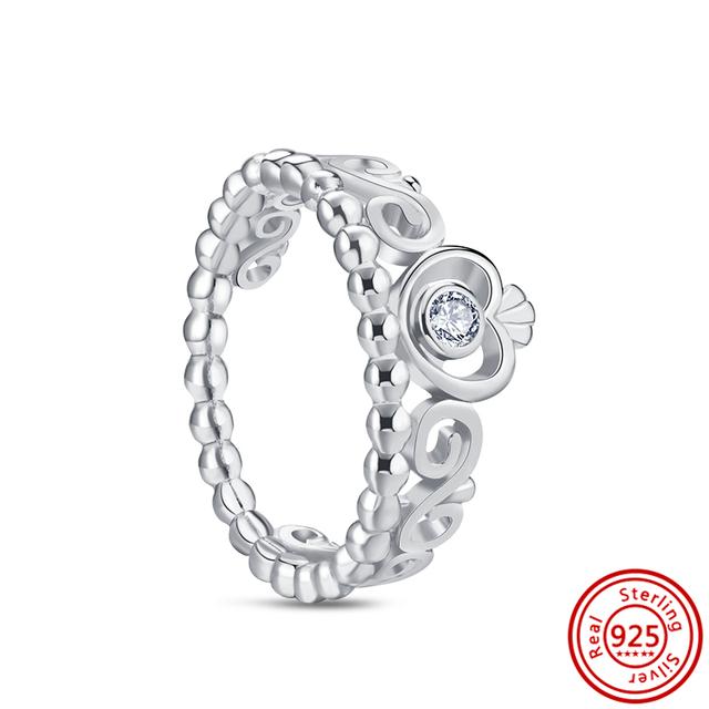 Authentic 100% 925 Sterling Silver Princess Regal Crown Heart Sparkling Zircon Luxury Circle Rings Women Wedding Jewelry