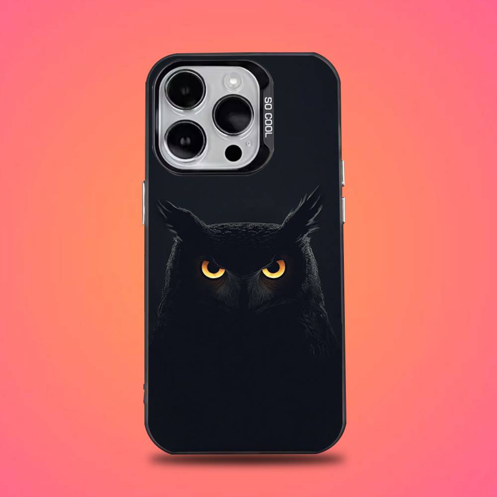 Custodia per Telefono Drake O-OvO OWL Per iPhone 16,15,14,13,12,11,Pro,Max,Plus,Mini,XS,SE Anti Caduta Nero Opaco Bumper Rigido