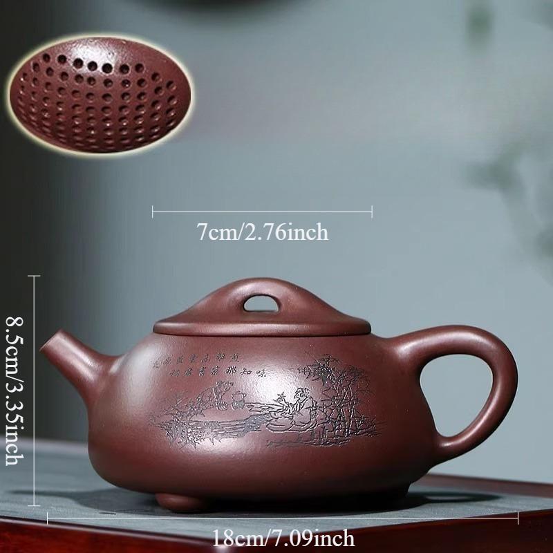 

500ml Stone Ladle Large Capacity Purple Clay Pot Yixing Ball Hole Carving Teapot Raw Purple Clay Teaset Household Chinese Teaset