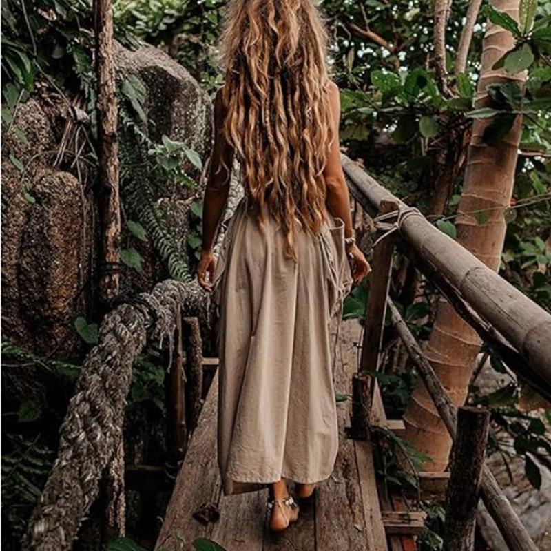 Women's Casual Half Skirt 2024 Drawstring Large Pockets Boho Loose Organic Cotton Long Skirt