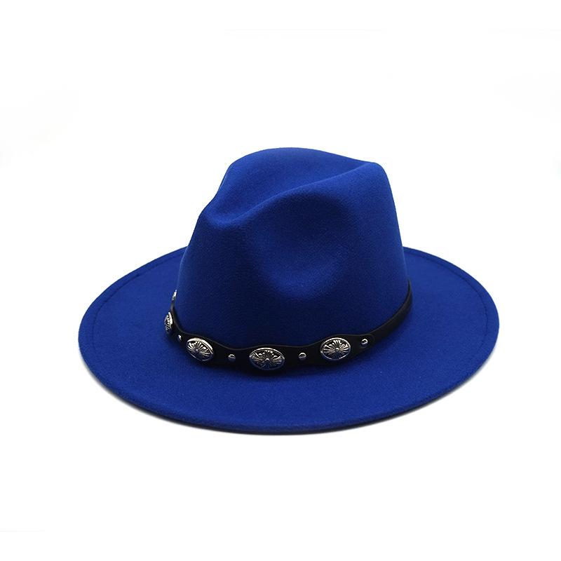Rivet Flower Belt Soft Felt Hat Solid Color Woolen British Style Gentleman'S Top Hat Sun Protection Shade Jazz Hat