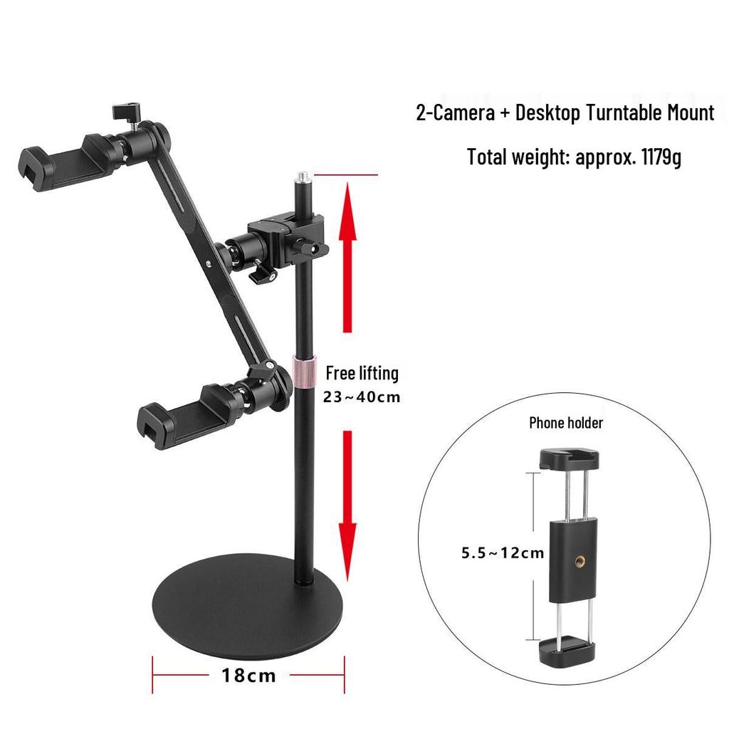 Adjustable Desktop Gimbal Boom Arm Stand for Dual Phone Live Streaming