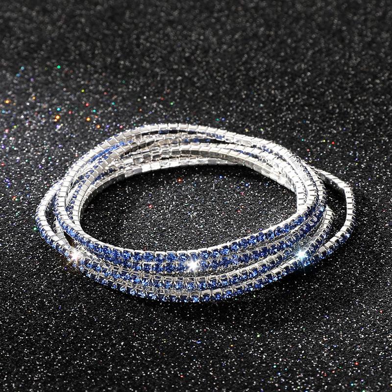 New 2mm Single Row Diamond Elastic Bracelet Bride Full Diamond Claw Chain Colored Diamond Bracelet Silver Diamond Crystal Bracelet Women небесно-голубой