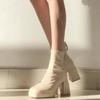 Foreign style small short boots women's waterproof table high heels small height increase soft white boots platform shoes