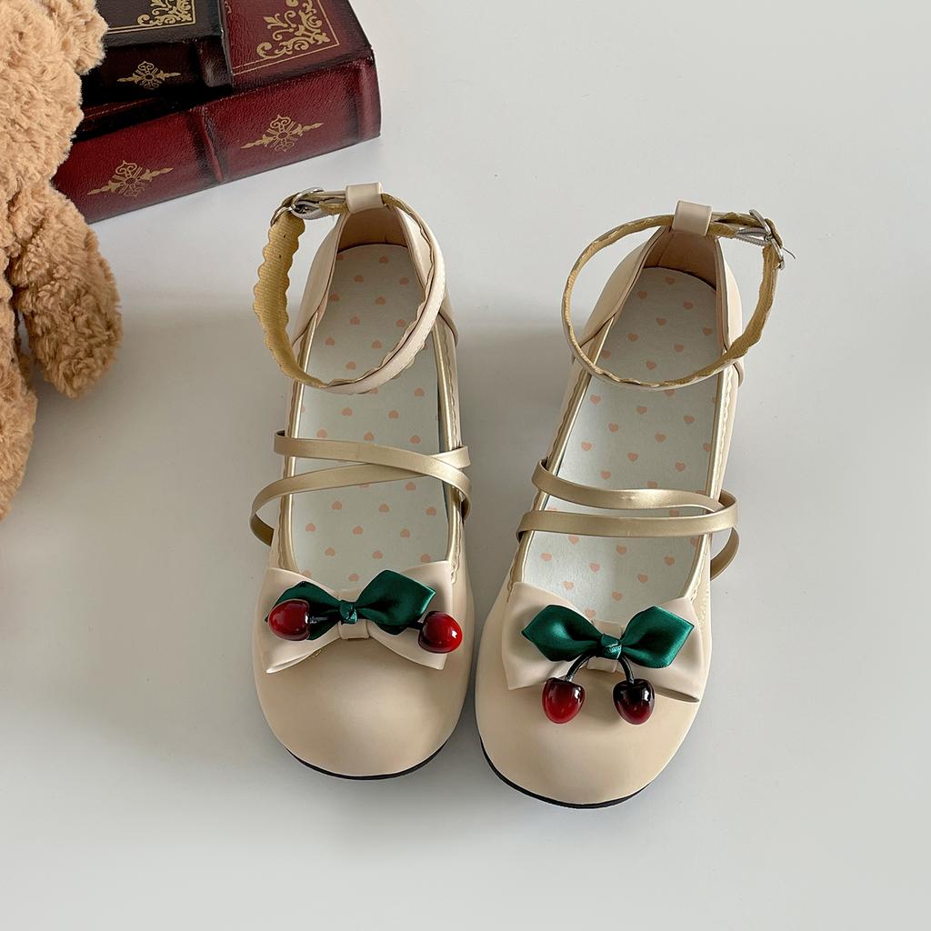 Fashion Autumn Vintage Women Lolita Pumps Elegant Butterfly-knot Leather Footwear Thick Heel Ladies Concise Mary Jane Shoes