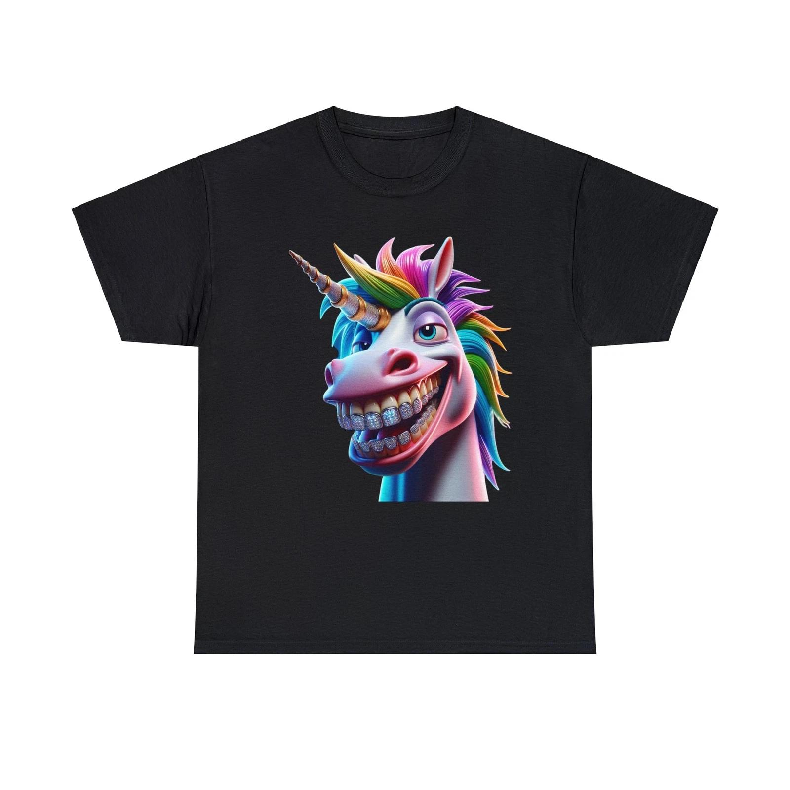 Adult Unisex T Shirt Funny Humor Graphic Tee Gangster Unicorn Grillz Streetwear S