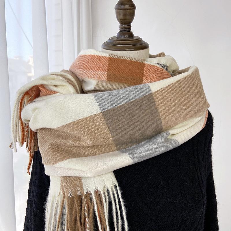 Plaid Scarf Women's Autumn Winter Imitation Cashmere Tassel Shawl Thick