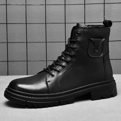 Bottes de Moto en Cuir Véritable Style Punk Hautes Pour Hommes Chaussures Décontractées Classiques Polyvalentes Bottines Chaussures d'Hiver Chaudes