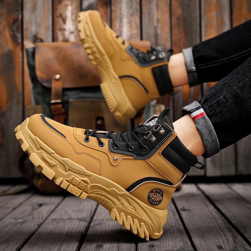 Ghete casual pentru bărbați cu gleznă înaltă, noi de primăvară și toamnă, ghete de lucru de exterior, respirabile, cu talpă moale, antiderapante, cu talpă groasă, ghete din piele