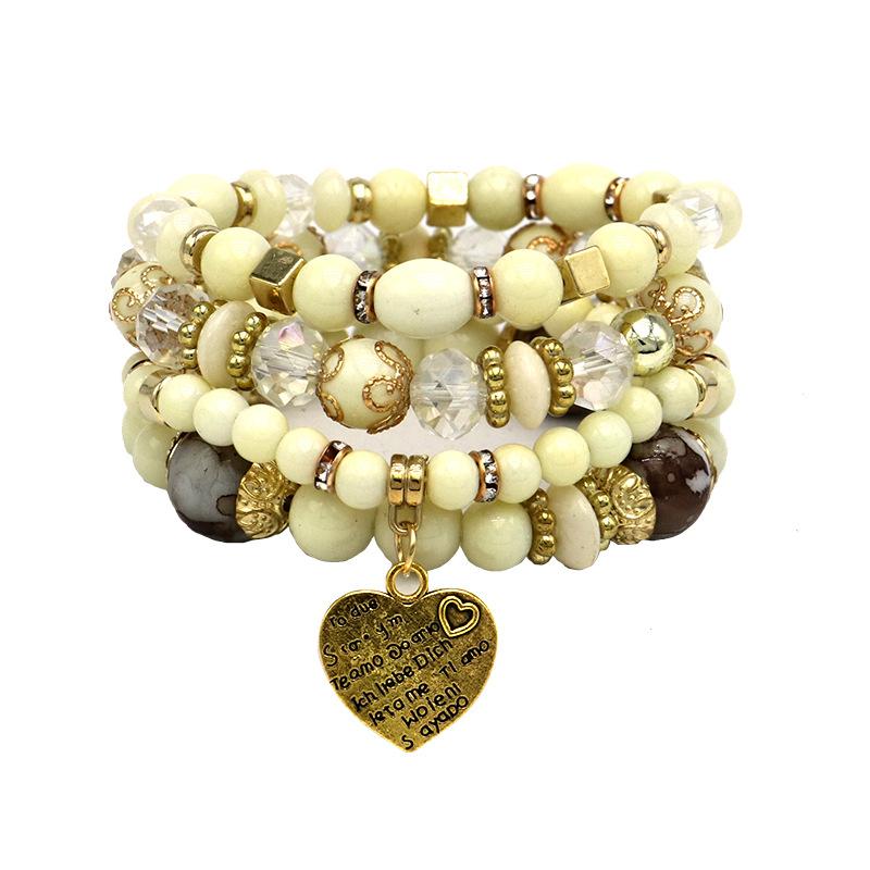 Bracelet Bohemian Ethnic Style Multi-Layer Bracelet Peach Heart Beaded Women'S Glazed Jewelry