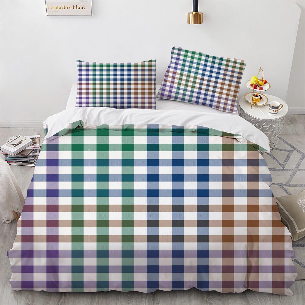 Plaid Duvet Cover Queen Bedding Set for Boys Girls Kids Women Men Modern Geometric Colourful Grid Plaid Polyester Comforter Set