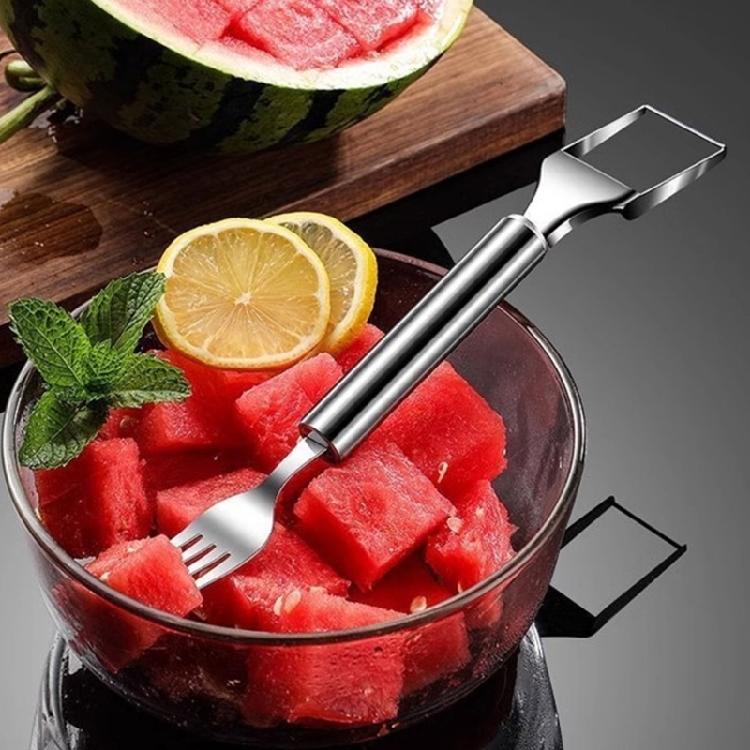 Stainless Steel 2 in 1 Watermelon Fork Slicer Tool Kitchen Fruit Cutting Fork Watermelon Cutting Tool Easy To Use