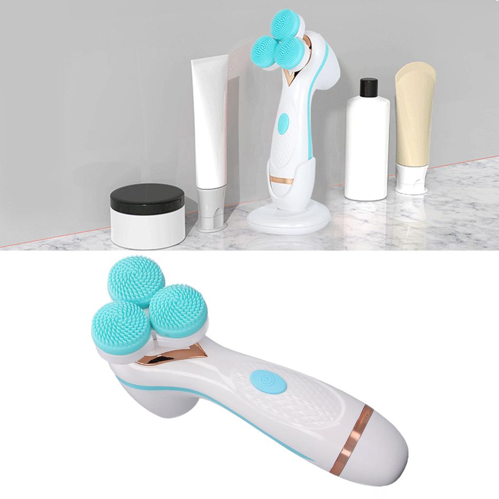 Electric Facial Cleansing Brush 3 Head Massage Facial Exfoliating Silicone Rechargeable Face Scrubber Portable Device