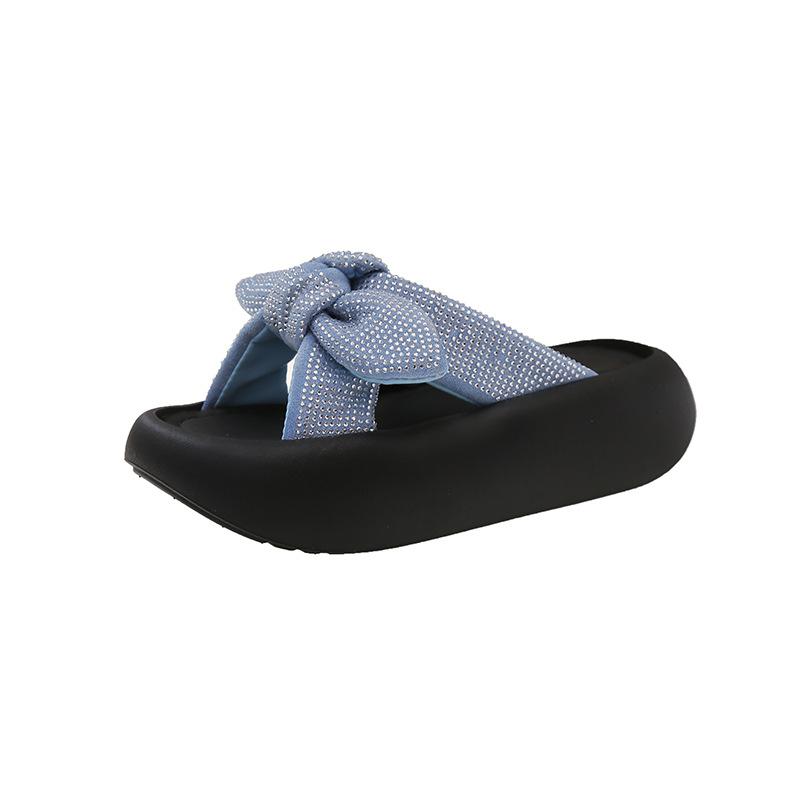 Bow Thick-soled Women's Outer Wear Korean Version Slippers 2025 Summer New Fashion Fairy Style Versatile Outer Wear Sandals Tide