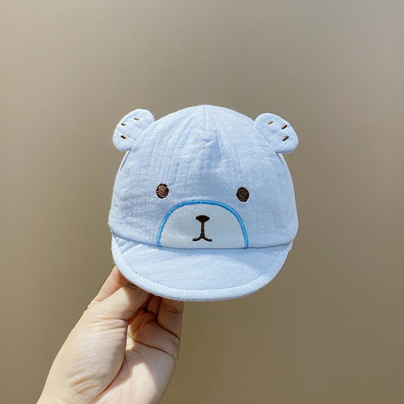 

0-6Months Baby Duck Tongue Hat Summer Thin Cotton Sunshade Peaked Cap Cute Cartoon Bear Newborn Fetal Hats Boy Girl Sun Visors 40-44cm fit 3-9M синій