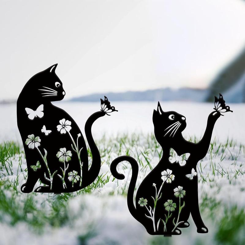 Outdoor metal cat garden wooden stake decoration courtyard lawn decoration art rust proof steel cat decoration suitable for animal enthusiasts
