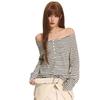 [Designer Style] American-Style Striped Off-Shoulder Sexy Top for Women, Autumn Casual Loose Long-Sleeve Top for a Lazy and Trendy Look
